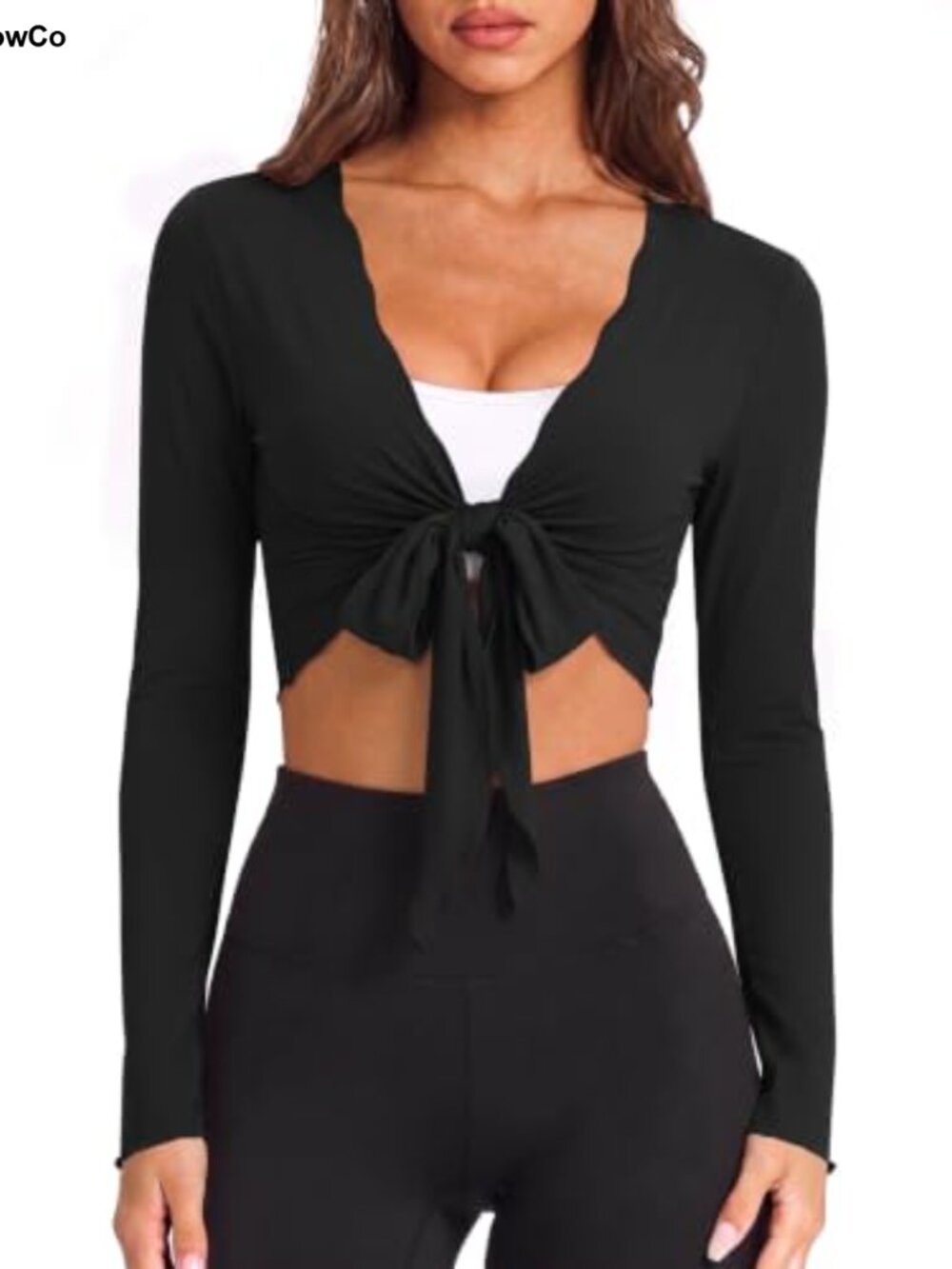 LOMON Women's Ballet Wrap Top Self Tie V Neck Long Sleeve Pilates Workout Crop